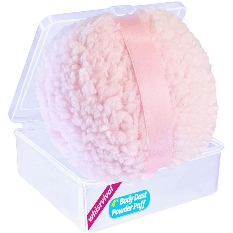 Puff grande para pó whisrvival 10,16 cm com estojo transparente, rosa-claro