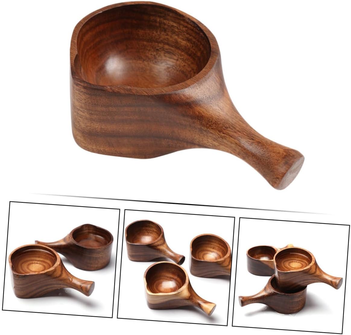 Vintage Wooden Rice Spoon and Water Ladle Short Handle Acacia Wood Kitchen Scoop for Soup Serving and Cooking Household Use