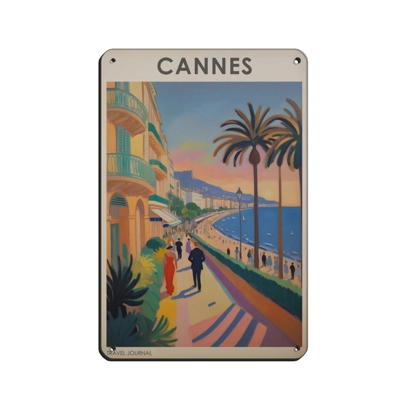 Cannes Travel, Vintage France Travel Art Retro Poster Metal Tin Sign Chic Art Retro Iron Painting Bar People Cave Cafe Family Garage Poster Wall Decoration 8x12inch(20x30cm)