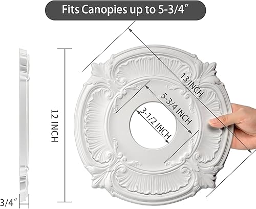 Miniatura 17 de Paquete de 2 medallones de techo moldeados de poliuretano para lámparas y ventiladores de techo, 12.5 pulgadas de diámetro exterior x 4 pulgadas