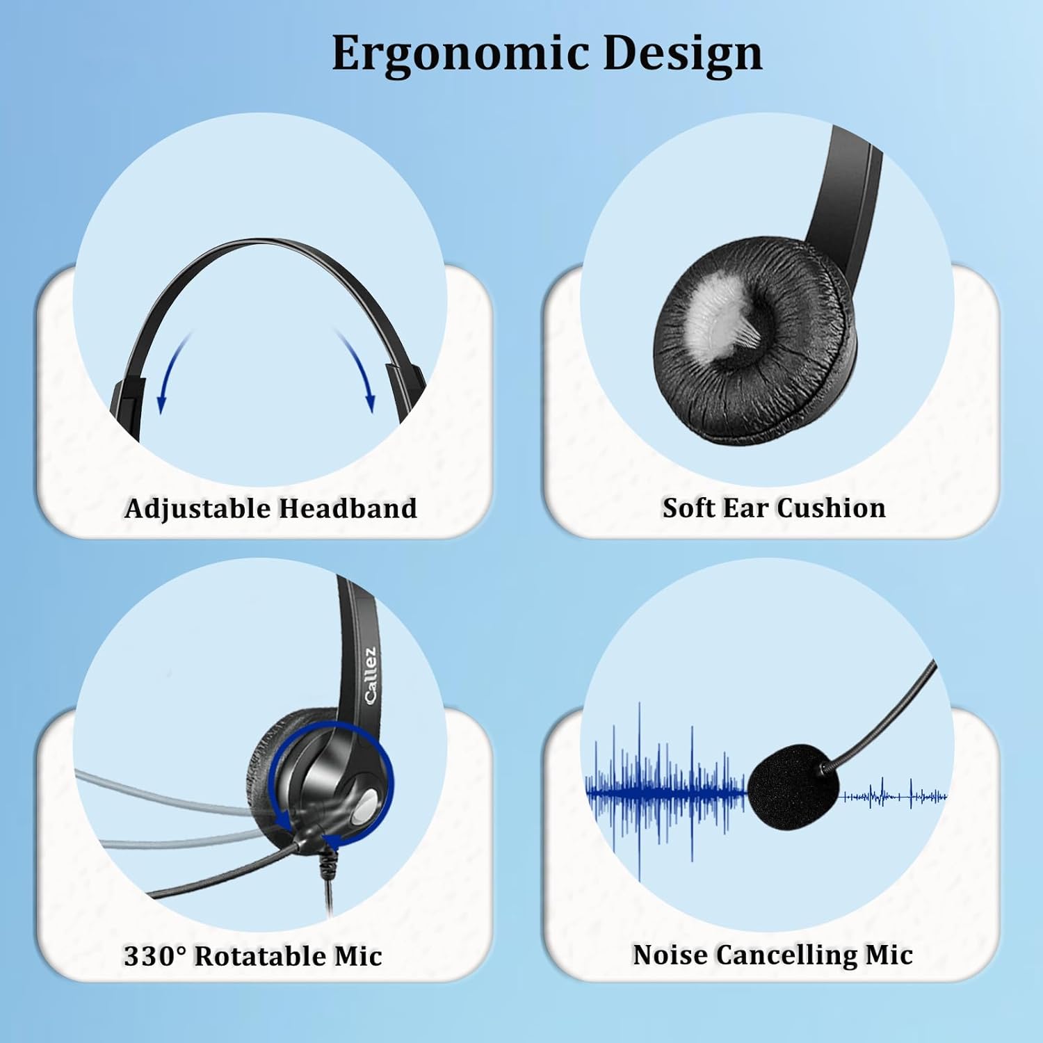 Callez RJ9 Phone Headset with Noise Cancelling Mic & Volume Controls, Telephone Headset Compatible with Avaya Plantronics Mitel ShoreTel Digium Nortel NEC Toshiba Aastra Office Landline Deskphones