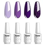 Vishine Purple Gel Nail Polish Kit - 4 Color Set with Grape Purple Glitter, UV LED Nail Lamp, 8ml Gel Polish for DIY Salon Manicure at Home - C017
