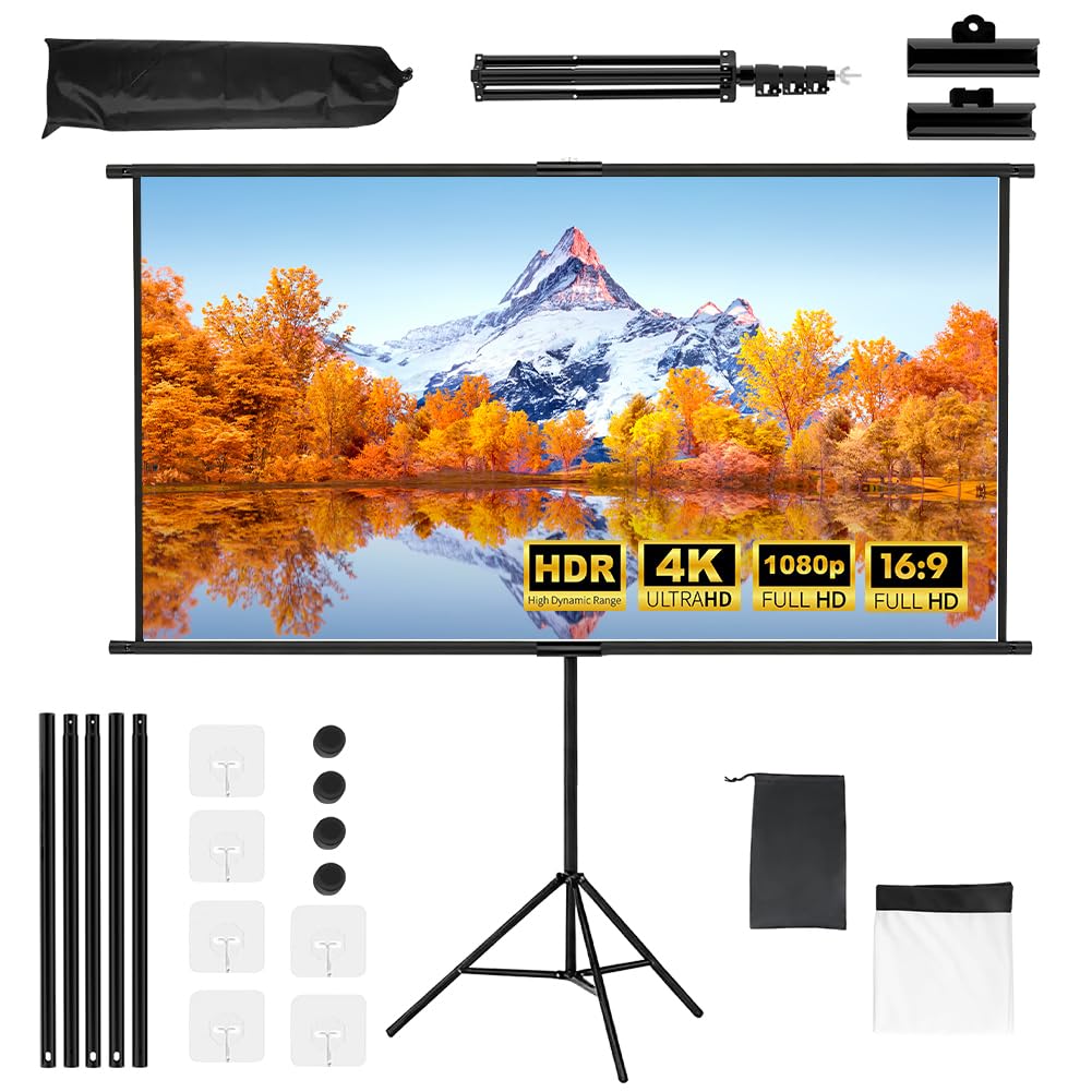 Gohytal Beamer Leinwand mit Stativ 100 Zoll, Tragbar Projektor Leinwand 16:9, 4K HD ProjektionLeinwand mit Stativ Höhenverstellbar für Heimkino, Innen Außen Filme Tagungsraum Hochzeiten