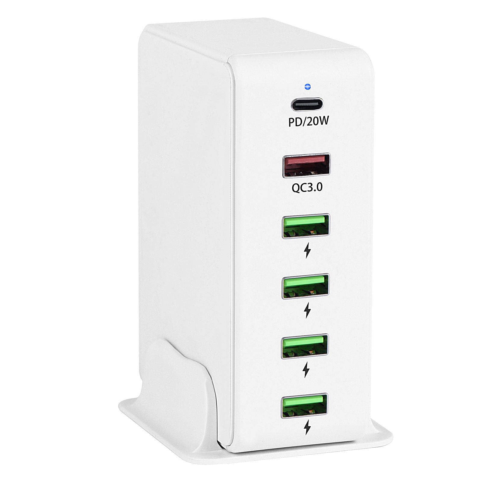 Caricatore USB multiporta: ricarica rapida, supporta la ricarica rapida Pd 20 W e la ricarica Qc3.0, un must per le famiglie,White
