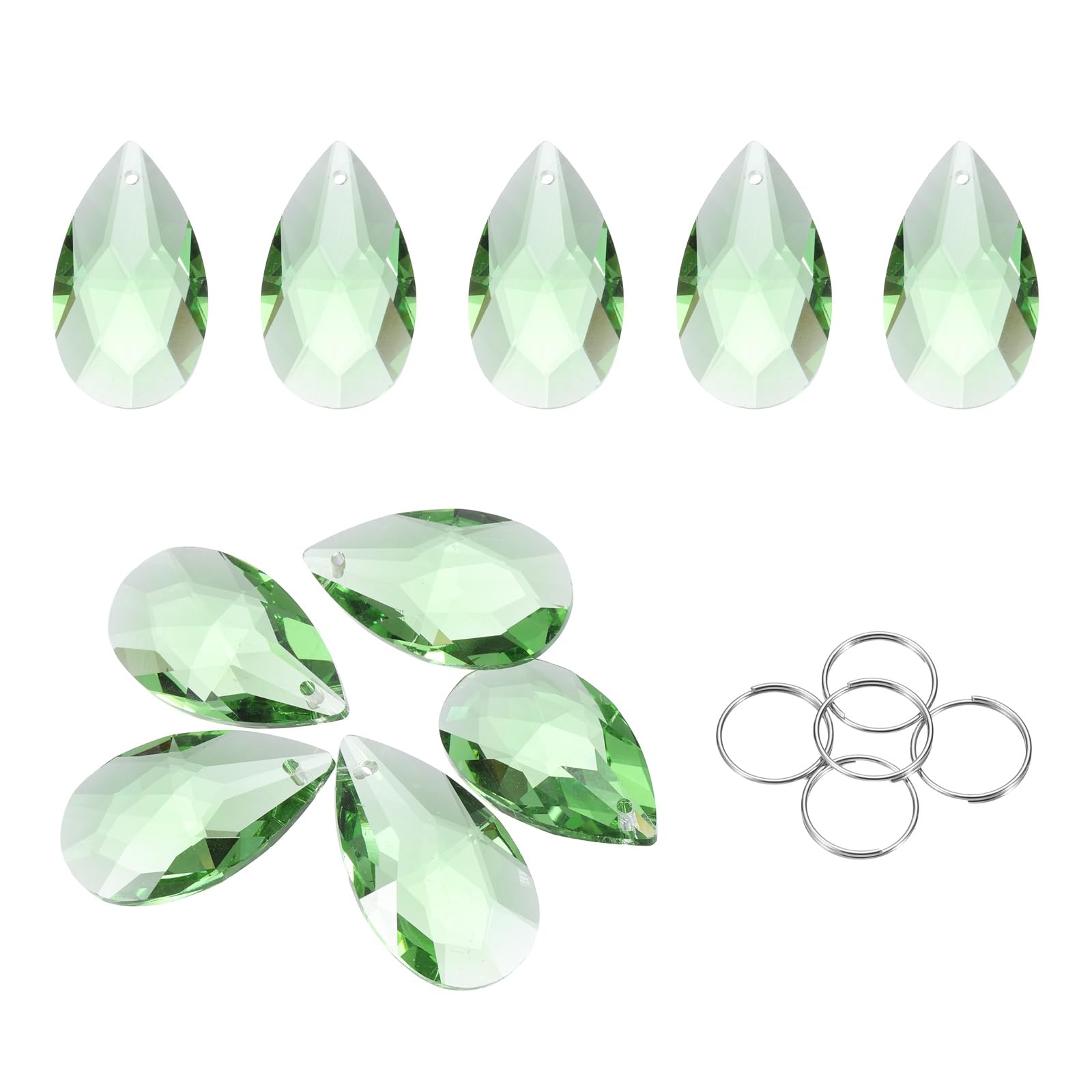 sourcing map 5Pcs Teardrop Crystal Beads, 38mm K9 Glass Hanging Chandelier Bead Prisms Part with 304 Stainless Steel Ring for Crystal Chandelier Lamp Pendant Jewelry, Fruit Green