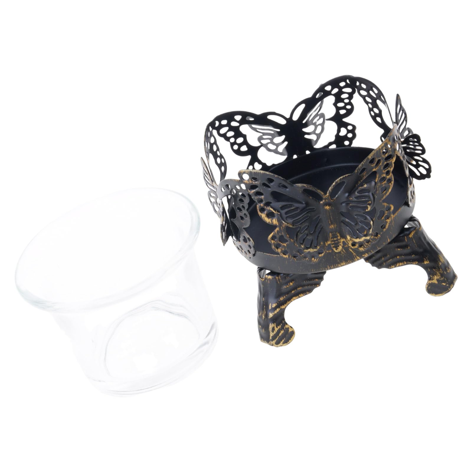 Hollow Carved Iron Tealight Stand with Glass Cup Candlestick Romantics Weddings Party Tabletop Decoration Carved Candlestick for Weddings