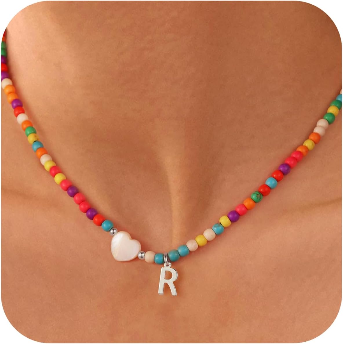 Ursteel Easter Gifts Basket Stuffers for Kids Girls - Colorful Beaded Initial Choker Necklace for Women Teen Girl, Personalized Letter Initial Gifts for Women Kids Jewelry
