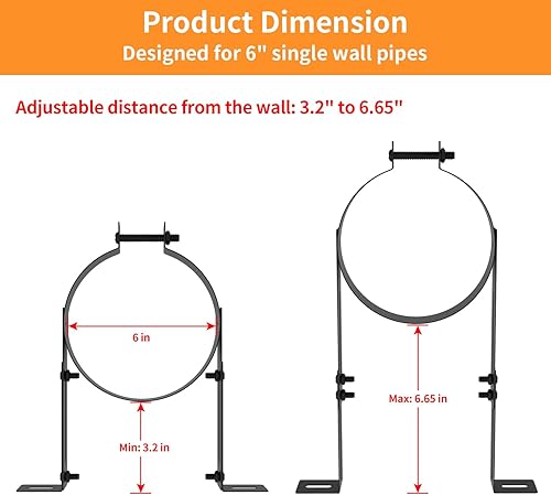 Miniatura 2 de Soporte de tubo de chimenea de 6 pulgadas, correa de pared de ventilación ajustable, colgador de tubo de estufa de acero inoxidable para tubos de