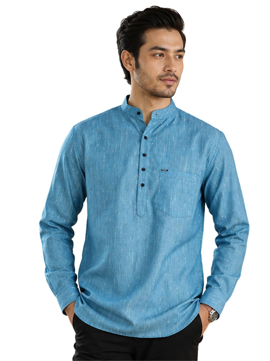 Men’s Cotton Blend Textured Regular Fit Full Sleeve Short Kurta-image-33