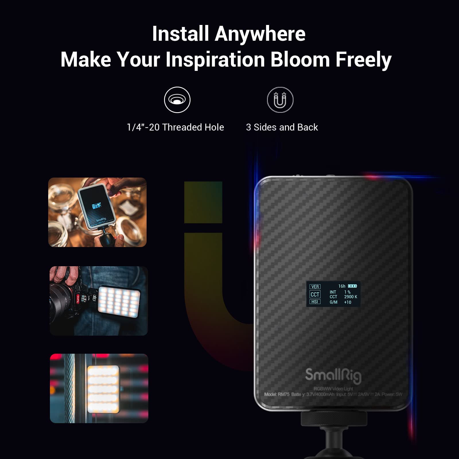 SMALLRIG Video RGB Light, 360° Full Color 15 Light Scenes 2500-8500K Dimmable, 4000mAh Built-in Rechargeable Battery, Mini Video Light with App Control, Magnetic Absorption and Diffuser - 3290 SMALLRIG Video RGB Light, 360° Full Color 15 Light Scenes 2500-8500K Dimmable, 4000mAh Built-in Rechargeable Battery, Mini Video Light with App Control, Magnetic Absorption and Diffuser - 3290