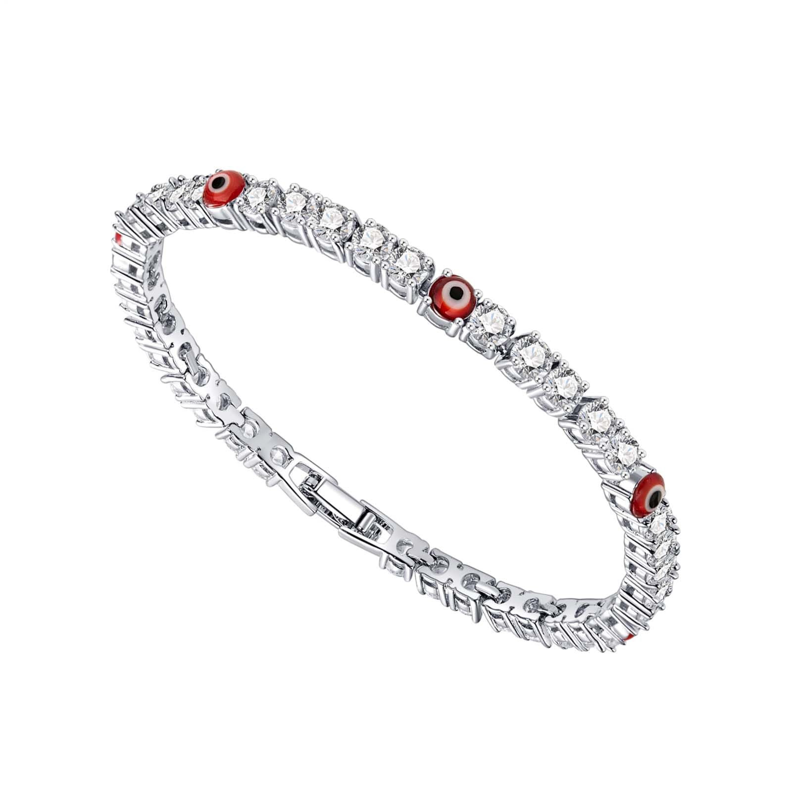 Leuyuee Böse Blick Armband für Damen nazar Amulett Armband Viel Glück Schutz Edelstein Armband Copper Plated White Gold Zirkonia Armband Valentinstag Muttertag Geburtstag Geschenk