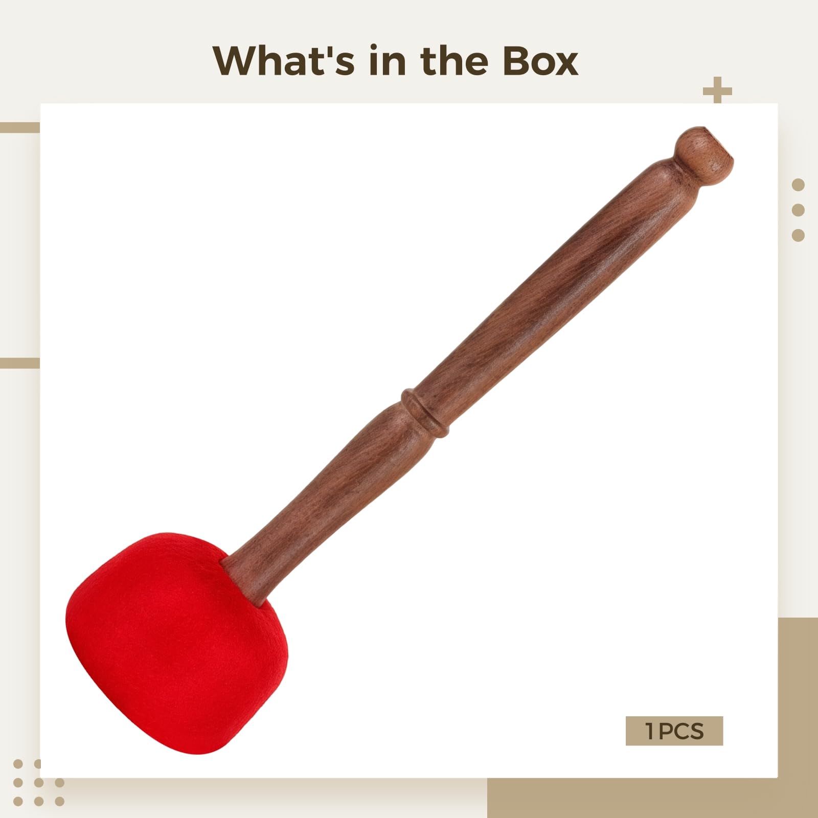 Maillet Gong en bois fabriqué à la main du Népal, tête en feutre rouge, 6 cm, longueur 23 cm, idéal pour le yoga, la méditation et les bols en cristal