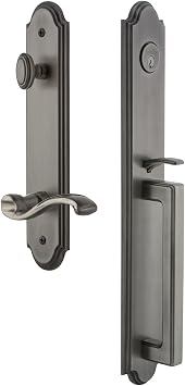 Grandeur 847037 Hardware Arc One-Piece Handleset with D Grip and Portofino Lever, Backset Size-2.375", Antique Pewter