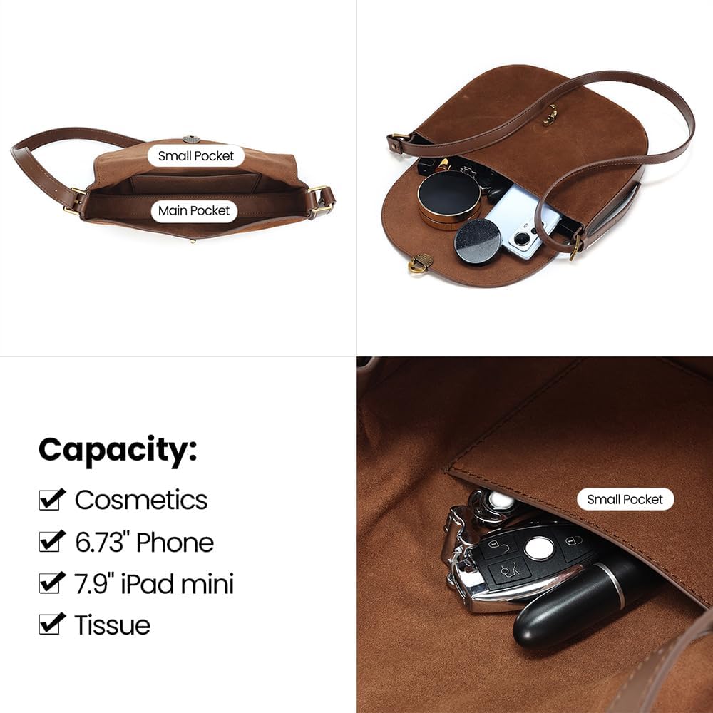Two-Tone Leather Shoulder Bag for Women, Suede & Leather Crossbody Purse with Adjustable Strap, Modern Handbag with Magnetic Closure, Gift for Her - Image 4
