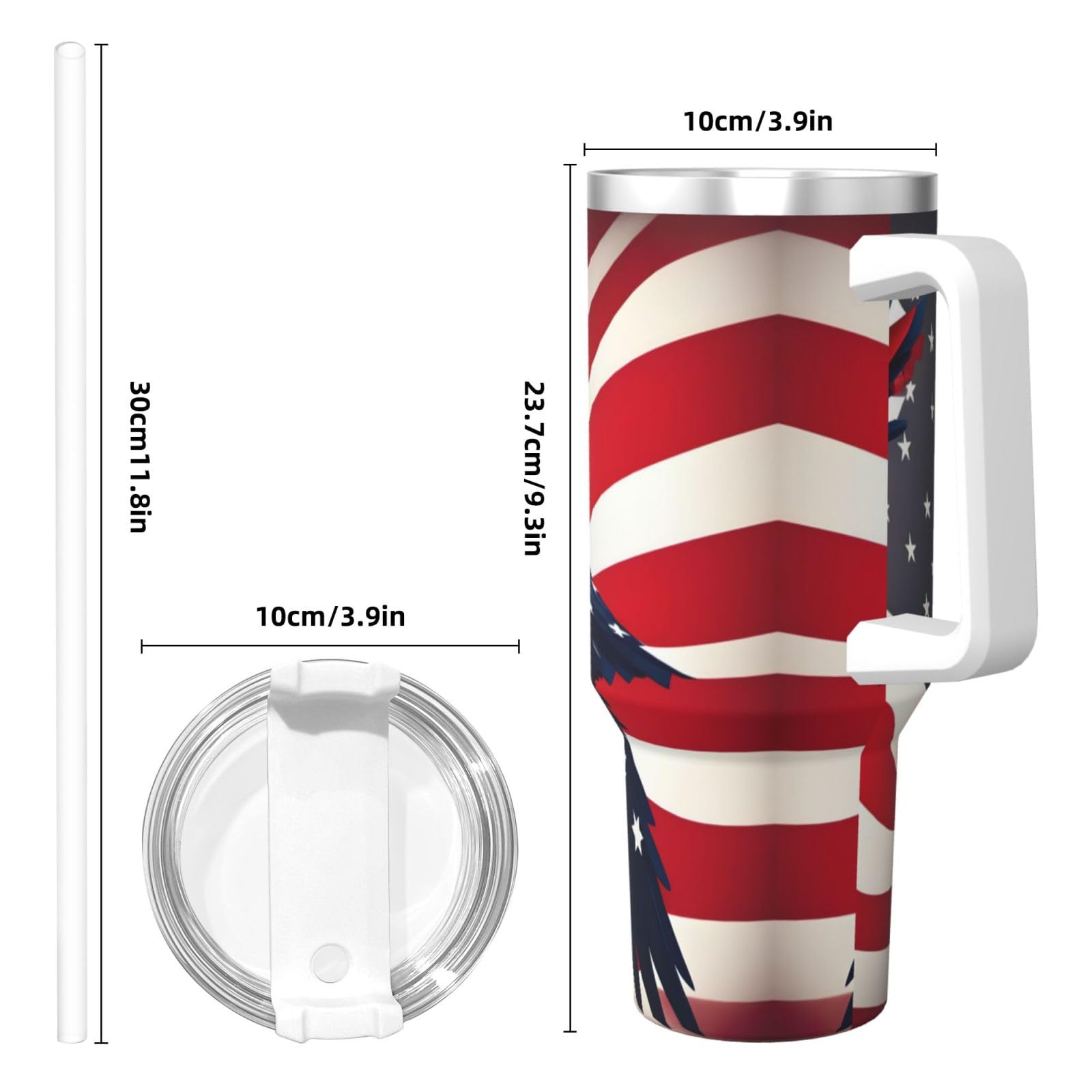 Trinkflasche mit amerikanischer Flagge, Edelstahl, doppelwandig, isoliert, mit Griff und Strohhalm-Deckel, 1,2 l