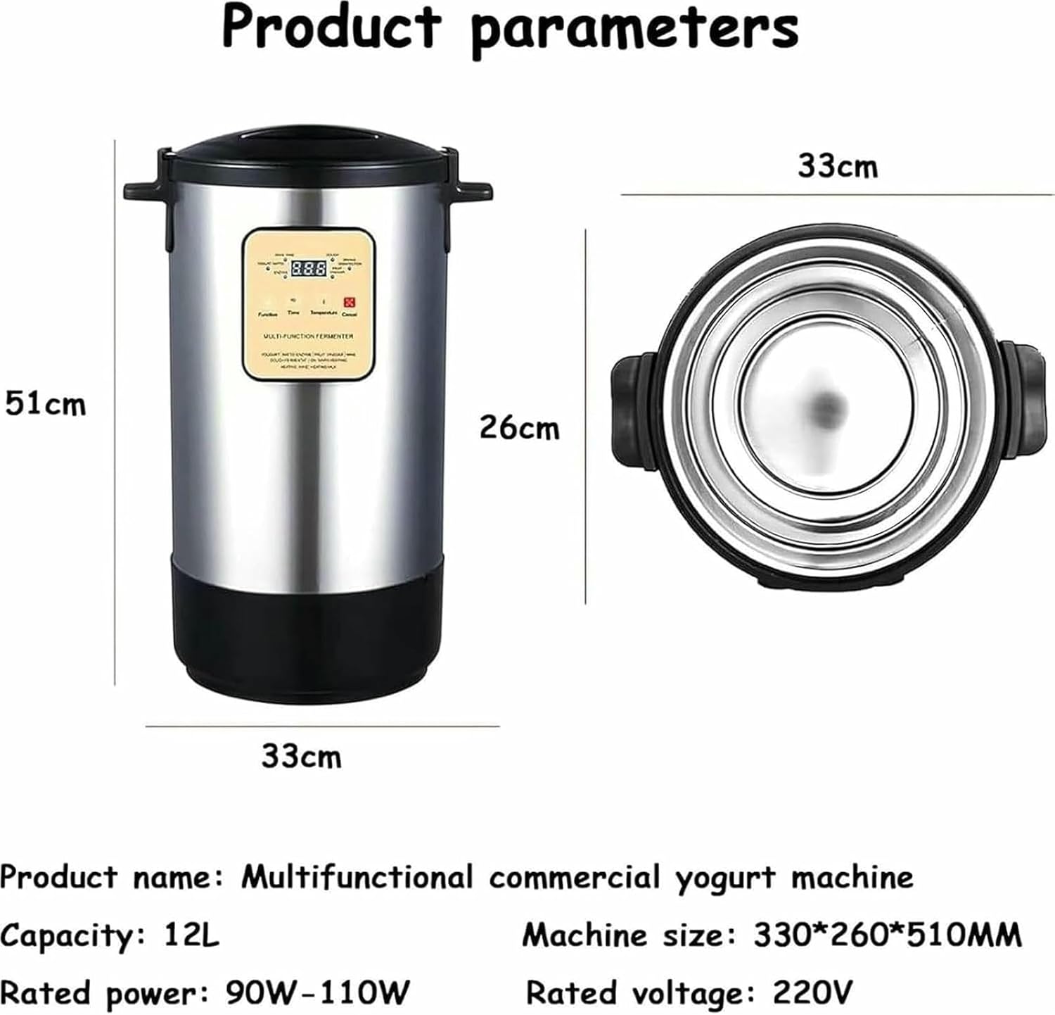 Fully Automatic Fermentation Machine, 12L Fully Automatic Electric Yogurt Maker, Stainless Steel Yogurt Maker with Smart LCD Display, for Yogurt, Rice Wine, Vinegar