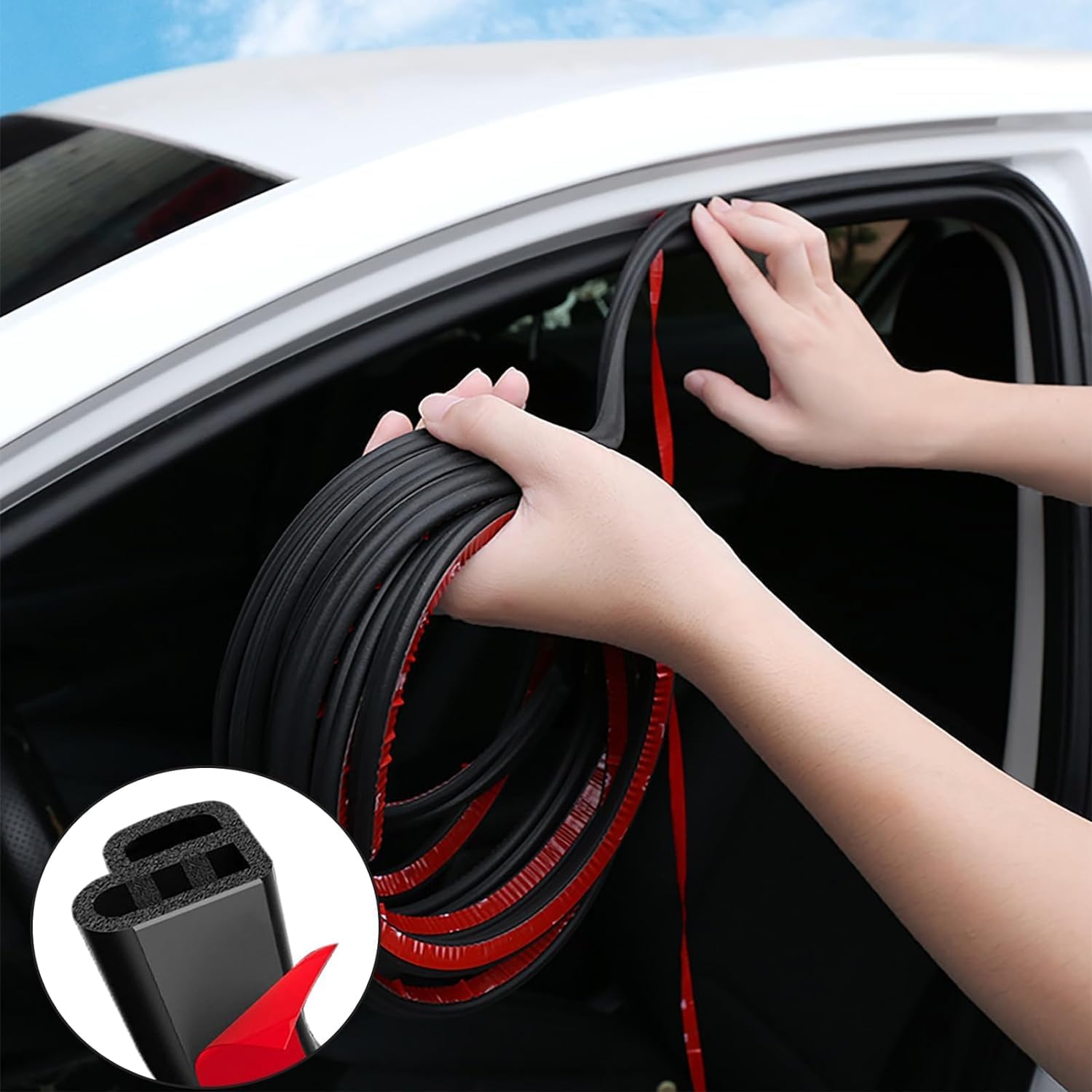 Xsping Car Door Seal Strip, 16M Car Door Rubber Seal Strip, L Shape Universal Self Adhesive Car Rubber Seal Strip, Weather Strip for Car Suitable for Engine, Truck, Cover Car Window Door Protector