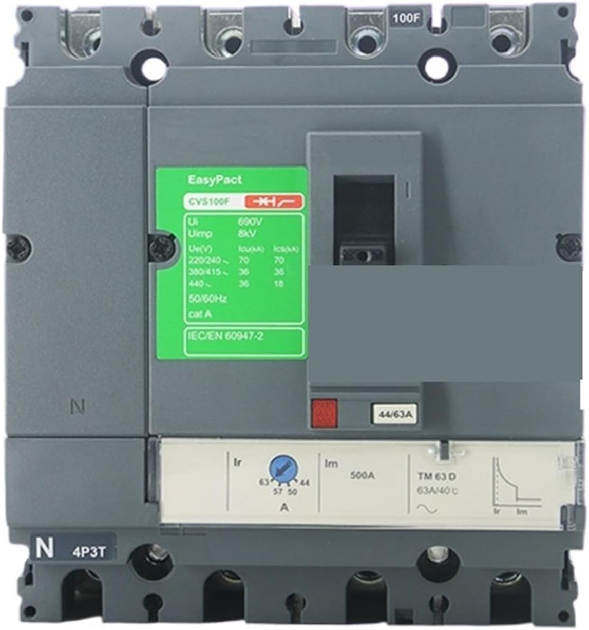 Molded case Circuit Breaker CVS100F 63A Thermal Magnetic TM63D Four-Pole Open