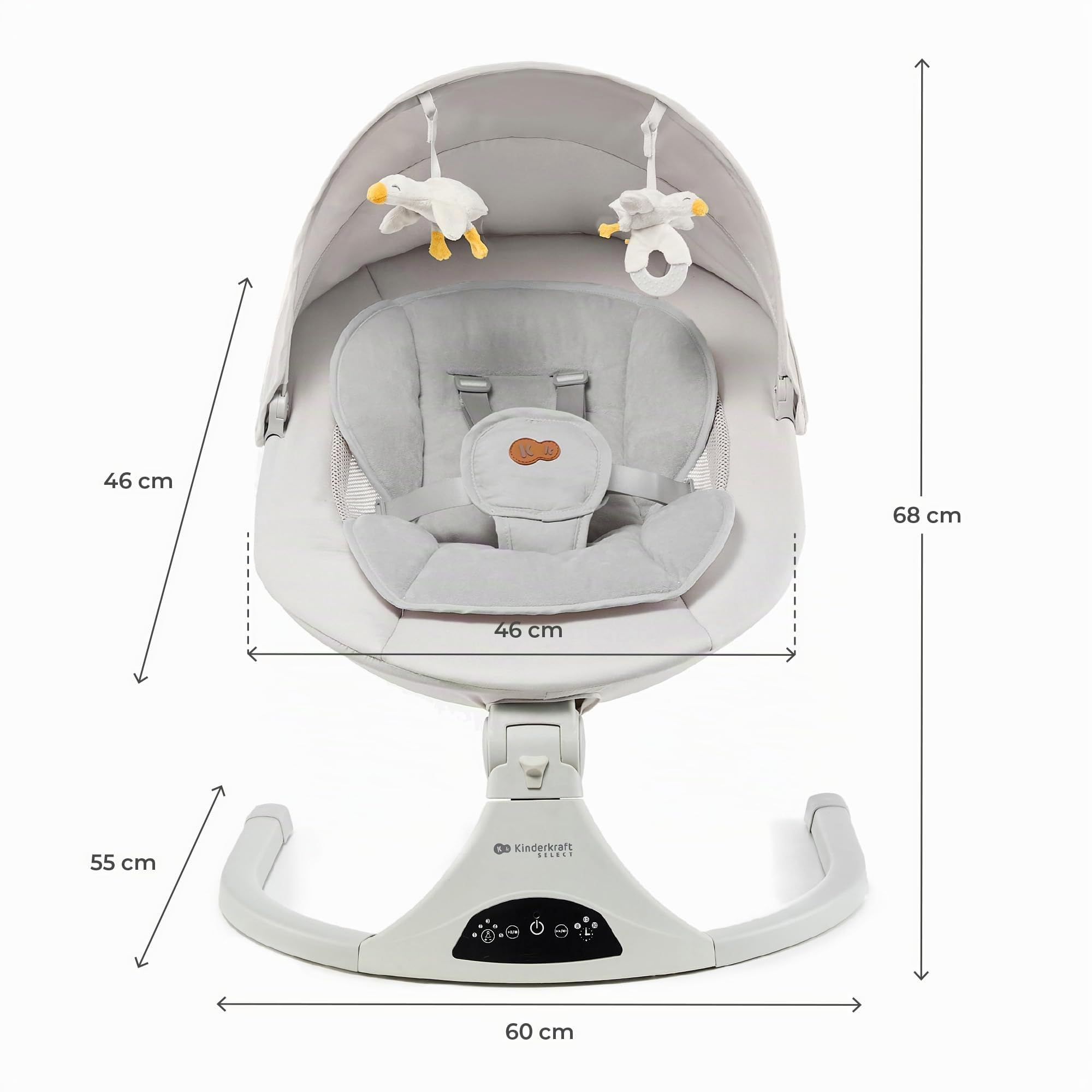 Kinderkraft TULSY Balancín eléctrico para bebé, 5 niveles de intensidad, silla saltante para bebés, 12 melodías preestablecidas, juguetes desmontables, ajustable, ligero, Bluetooth y USB, arnés de 5