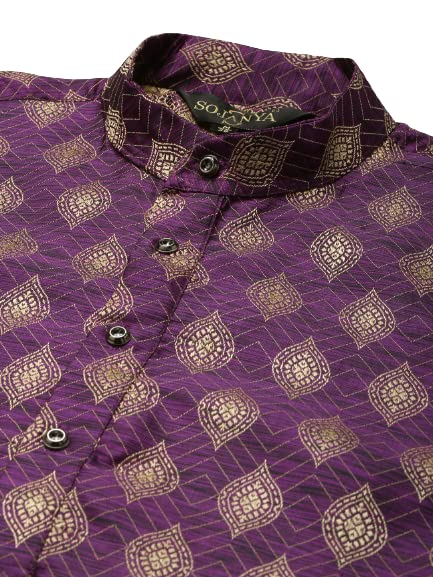Sojanya (Since 1958 Men'S Silk Blend Booti Jacquard Indian Traditional Ethnic Dresses Kurta Churidar Pyjama Set4