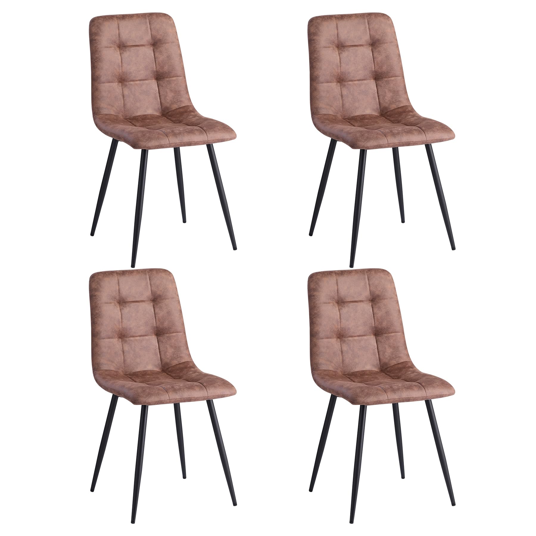 Pack de 4 Sillas de Comedor Escandinavo, Sillas de Cocina en Cuero Sintético, Sillas Auxiliares Tapizadas con Patas Metálicas Negros, para Cocina, Salón (Marrón Claro)