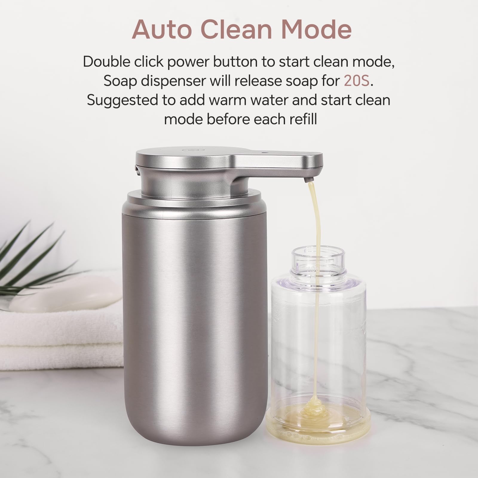 Automatischer Seifenspender, Edelstahl-Handseifenspender für Badezimmer, Küche, wiederaufladbar, berührungslos, Handseifenpumpe, 340 ml