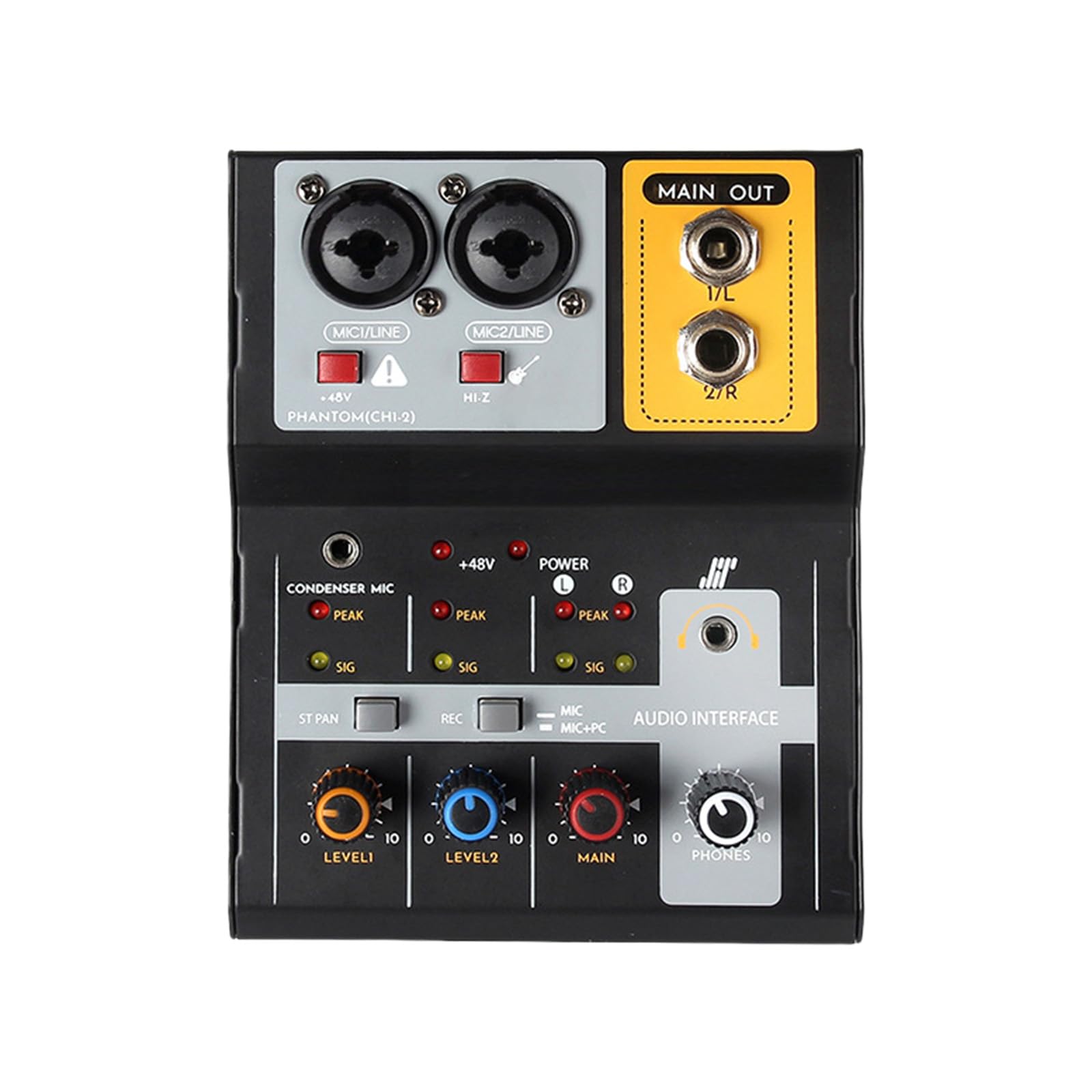 Mezclador de estudio de 2 canales, placa de sonido, mezclador auditivo USB con sonido Hifi 32 bits/384 kHz resolución para audio USB
