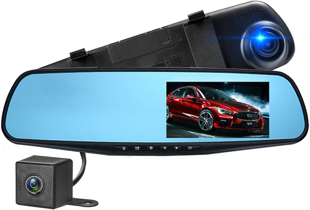 Eyekitchen4.3 inch LCD HD 1080P Dash Cam, Car Camera Front and Rear DVR Video Recorder, DVR Vehicles with 120-degree Wide Angle Lens and G-Sensor for Auto-Recording (Black)