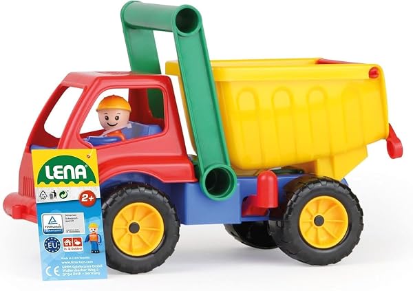 Lena 04150 - Aktive LKW Kipper, Baustellenfahrzeug ca. 27 cm, robuster Kipplaster mit Haltegriff und beweglicher Spielfigur, Muldenkipper Set, Spielfahrzeug für Kinder ab 2 Jahre - 4