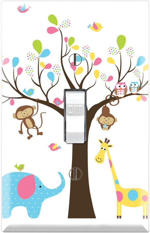 Graphics Wallplates - Monkey Giraffe Elephant Owl Tree - Single Toggle Wall Plate Cover
