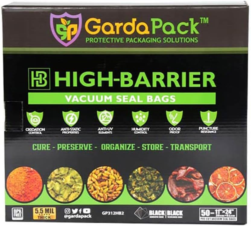 11″x24″ Black/Black High-Barrier Pro Vacuum Seal Bag 5.5 Mil. 50 Pre-cut Bags