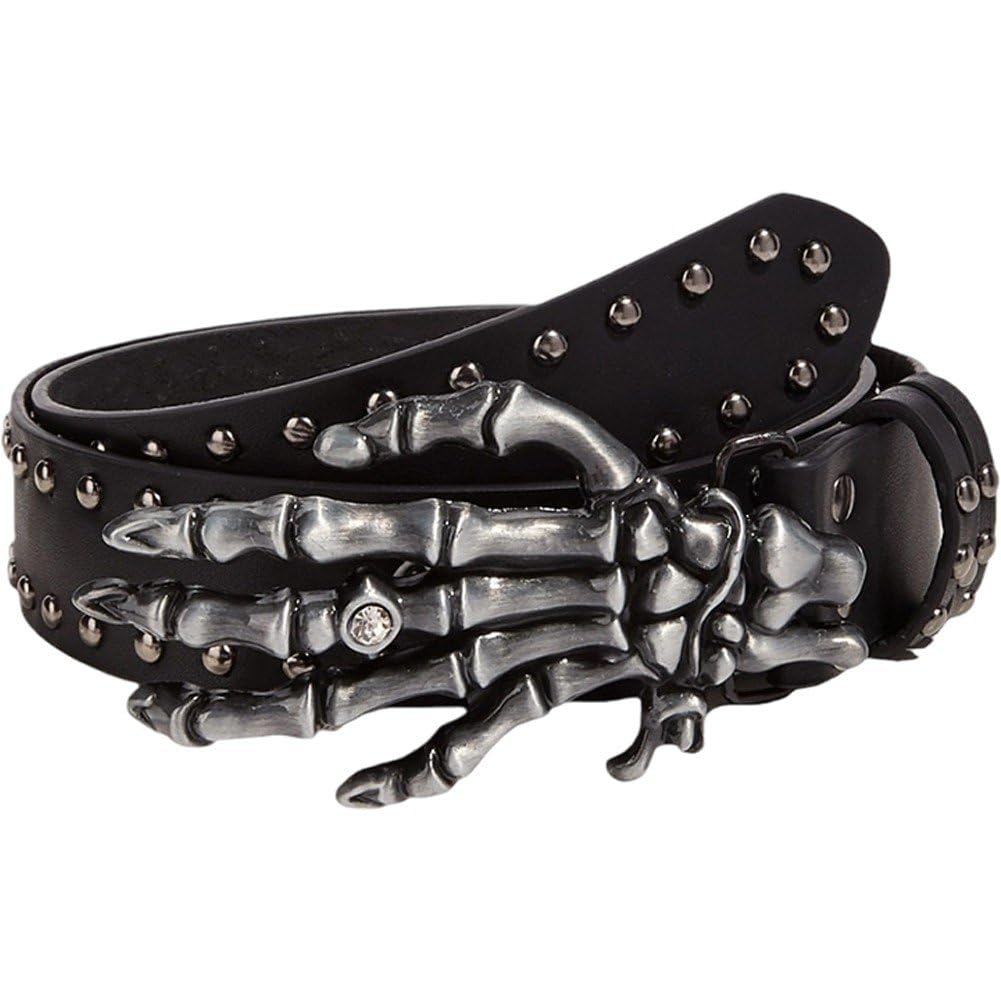 Mens Belt Leather Skull Hand Buckle Belt Waist Band Decorative