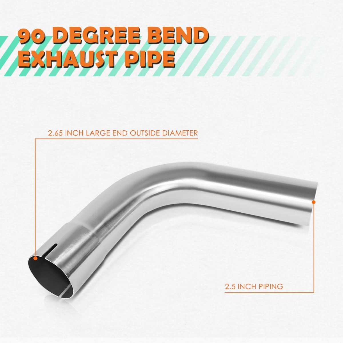 PM PERFORMOTOR 90 Degree Bend Tube DIY Custom Mandrel Exhaust Tubing, 2.5" OD, Stainless Steel,Universal Fit,Polished Finish,PM-PP-25-90-SS