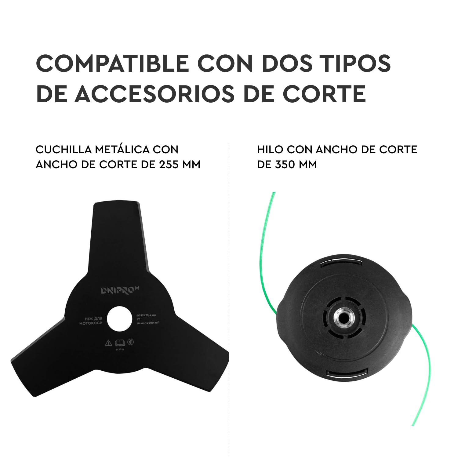 Desbrozadora Inalámbrica DTC-200BC Dual 2x20V - Cortabordes a Batería con Corte 350 mm y Cuchilla 3T 255 mm, 7000 RPM y Función Reversa - Kit Que Incluye 2 Baterías 4Ah y Cargador Dual - por Dnipro-M