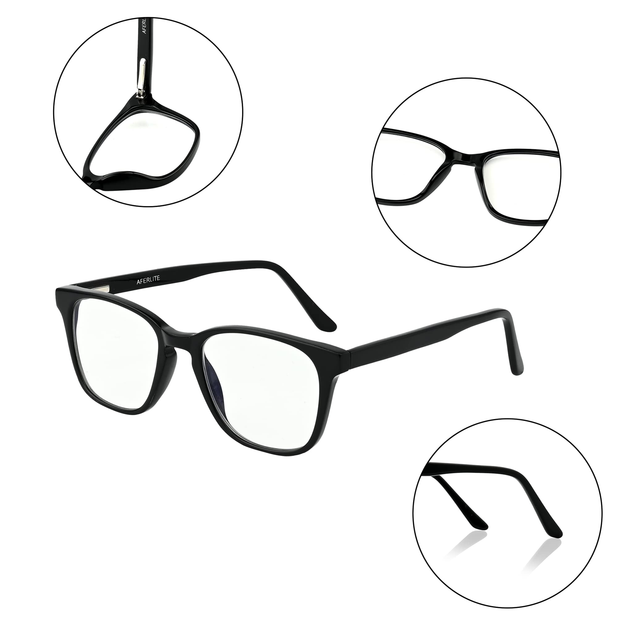 AFERLITE® Professional Series Zero Power Unisex Sqaure Computer Glasses Blue Light Blocking Technology For Eye Protection Clear Vision (53 mm Medium) (Hd Acetate frame) 2
