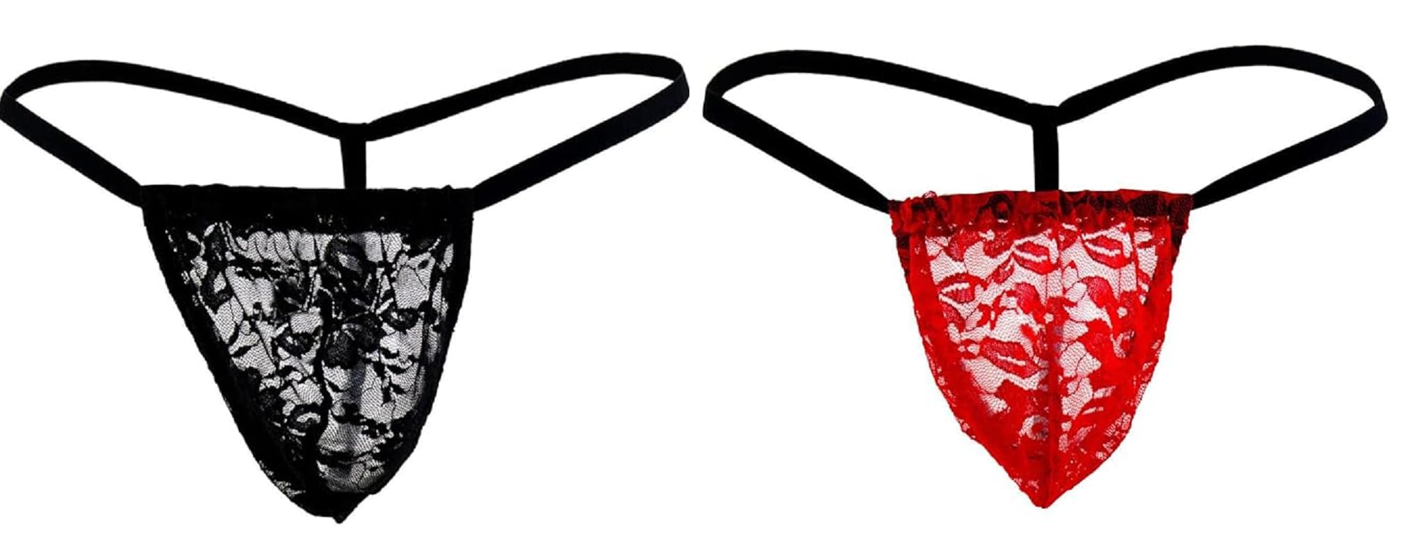 nimra fashion Men's Thongs Sexy Low Rise G-String Briefs Lace G-String Thongs, Black and Red, 2-Pack-picture-21