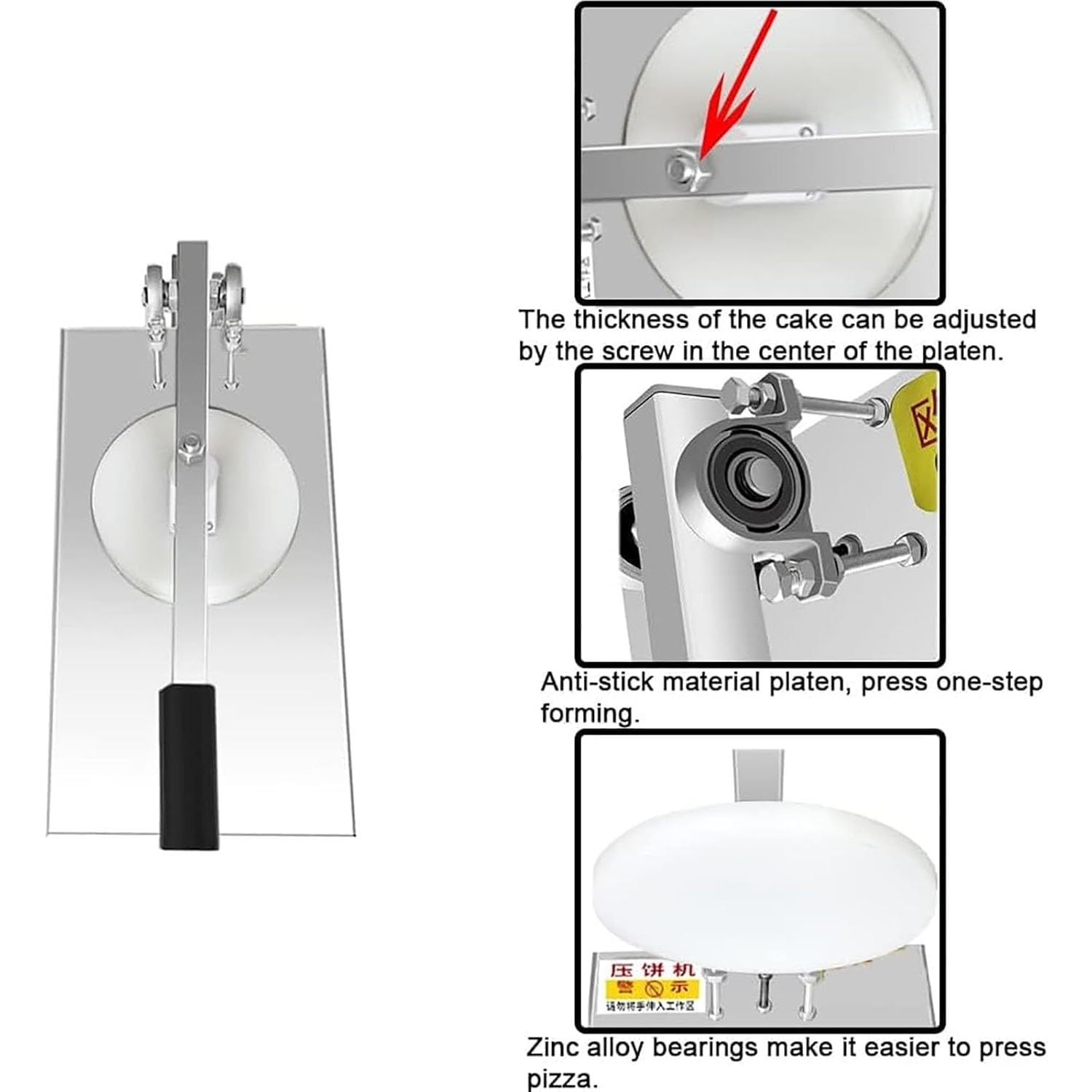 Macchina per sfogliatrice per pasta in acciaio inossidabile, pressa per pizza di spessore regolabile, facile da pulire per uso domestico e ristorante, rullo per pasticceria di grado commerciale