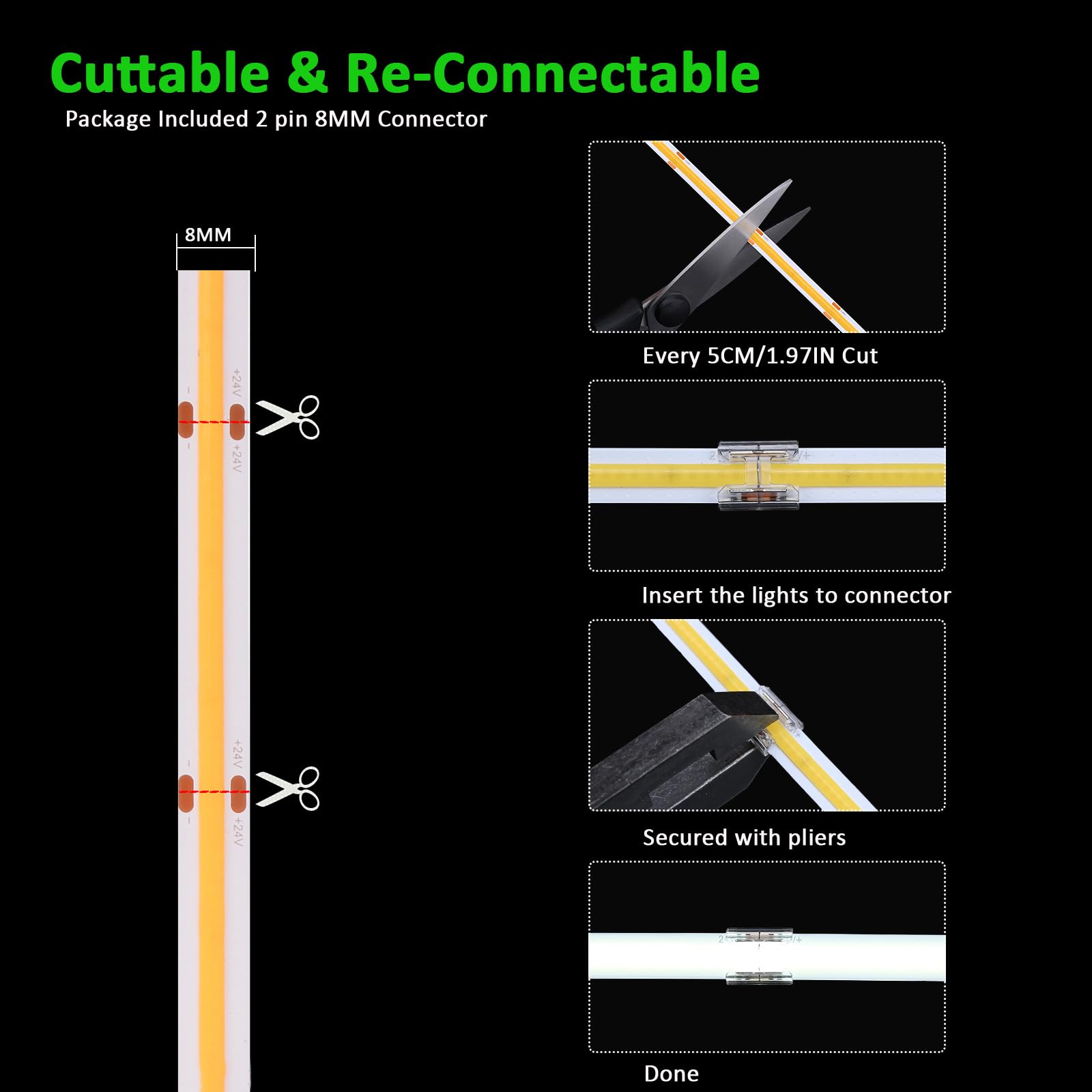 JOYLIT 15M Striscia LED COB 24V Bianca Natural 4000K, 480LED/M CRI 90+ 10500LM Alta Luminosità Dimmable Autoadesivo LED Strip Per Camera da Letto, Armadietti Della Cucina (Alimentazione non Inclusa)