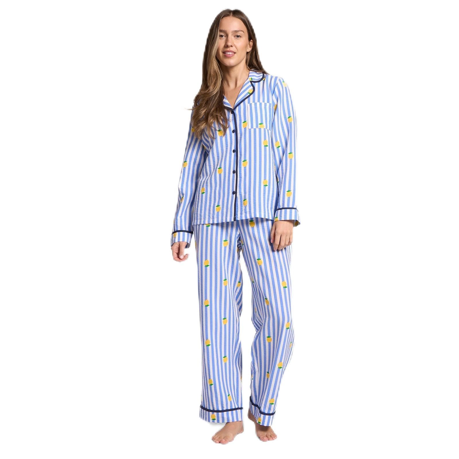 OHS Women's Seersucker Pajama Set - Blue - Size S/M
