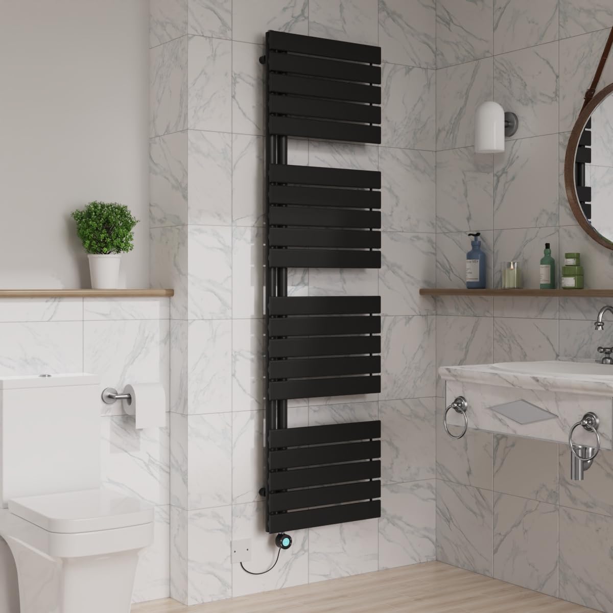 Warmehaus Designer Smart WiFi Thermostatic Electric Bathroom Heated Towel Rail Warmer Radiator with Timer Flat Panel 1800x500mm Black