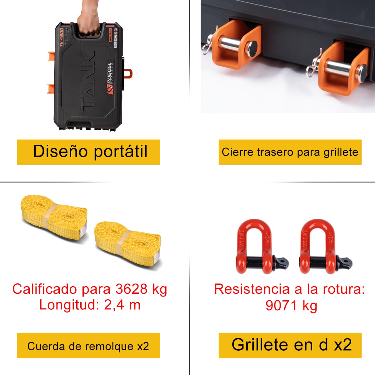 RUGCEL WINCH Cabrestante portátil 12V CC eléctrico de uso general, tracción de línea única de 4500 libras/2041 kg con placa de montaje de acero, guiacabos Hawse integrado y cuerda sintética, control