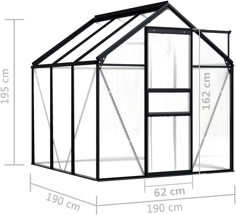 vidaXL Aluminium Greenhouse, 38.9 ft² Spacious Anthracite Design, Thermally Insulated, UV , with Effective Water Drainage System, Suitable for Hobby Gardening