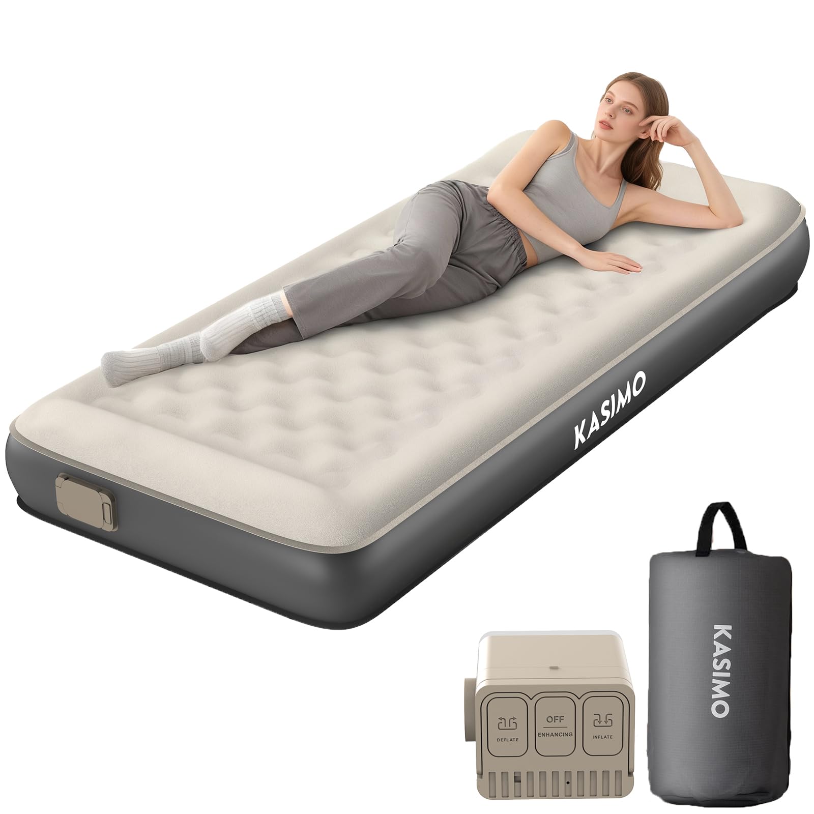 KASIMO TPU Luftmatratze selbstaufblasend, Luftbett 1 Person, Gästebett mit integrierter Elektrischer Pumpe, aufblasbare matratze mit Kissen, luftmatratze 190x90x22cm für Gäste zu Hause und Camping