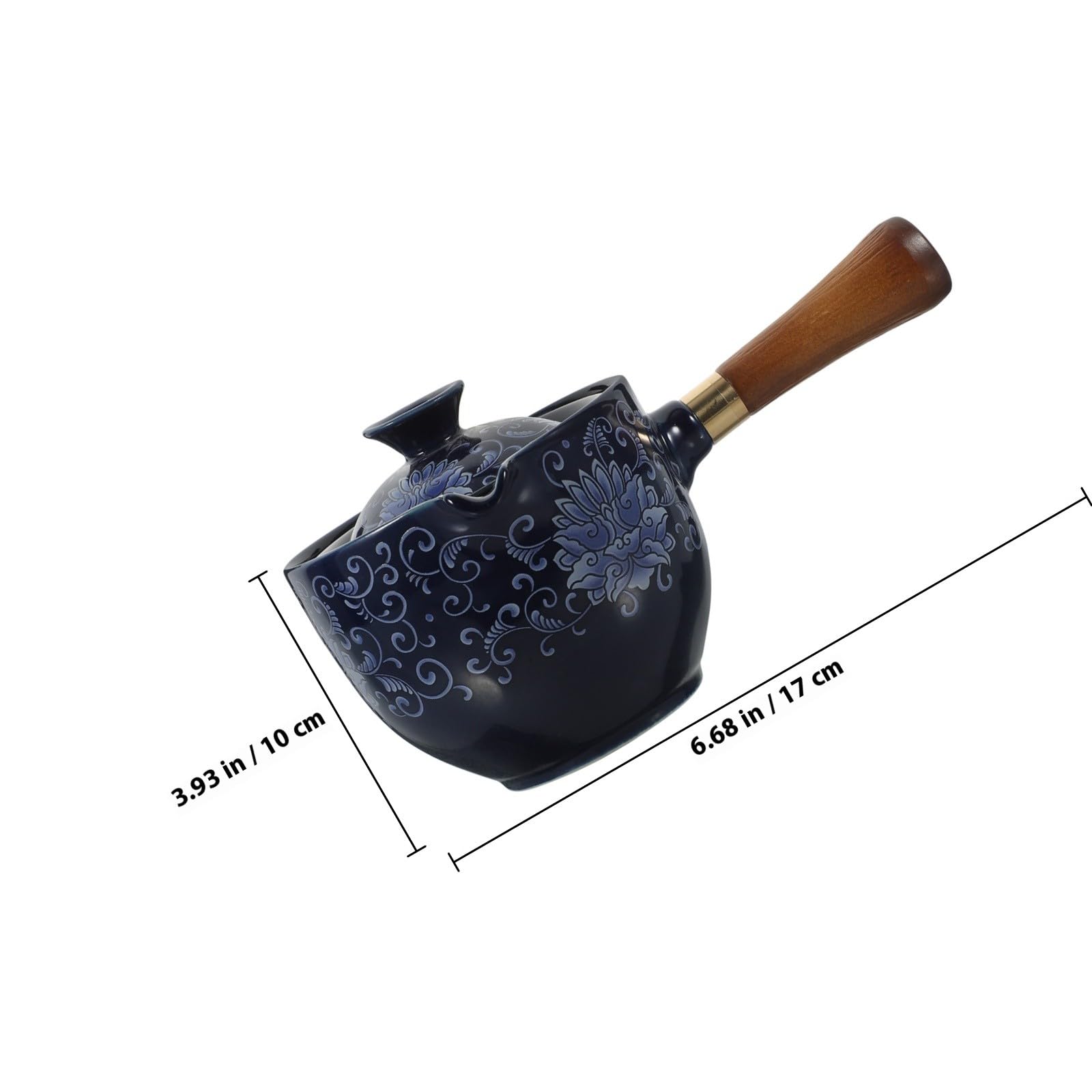 Tetera Giratoria de Cerámica y Madera Asa Lateral Tetera Tradicional para Preparar Té Suelto Portátil para Hogar y Oficina para Infusiones de Té