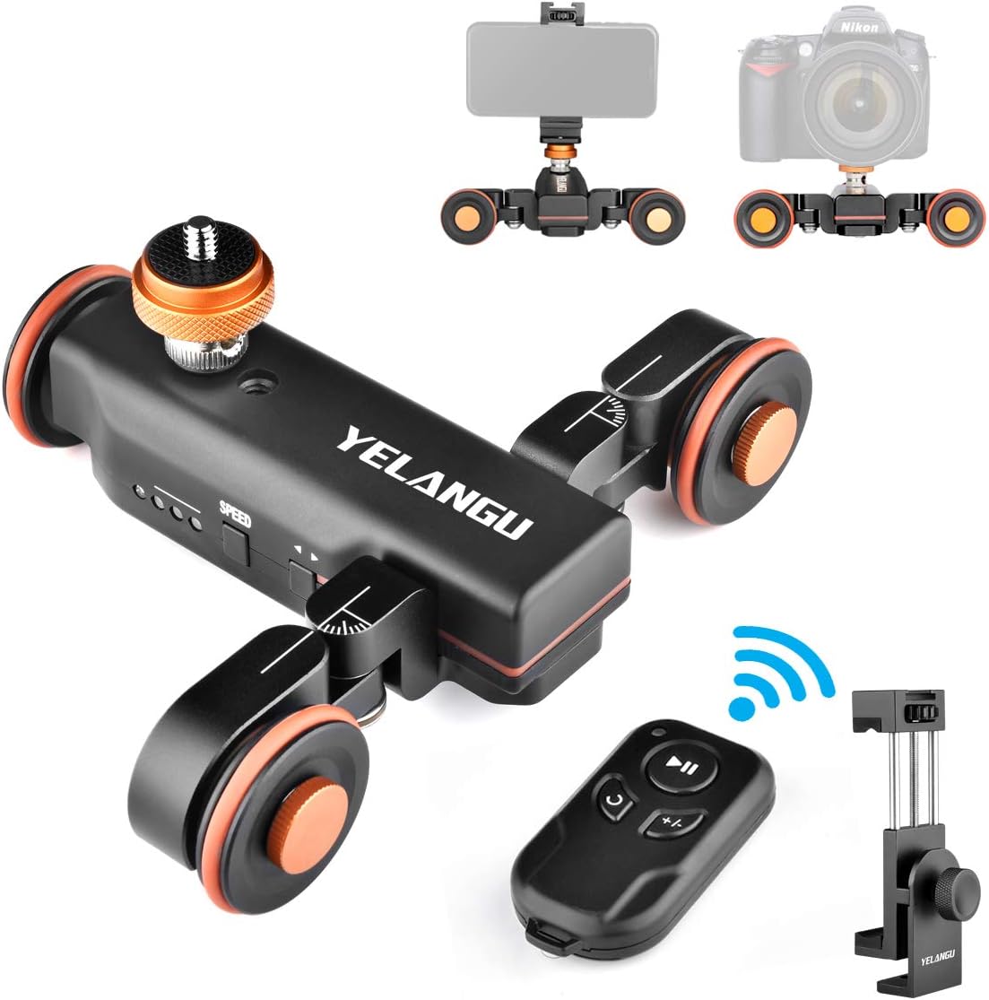 YELANGUCamera Slider Motorized, Rechargeable Camera Dolly with Wireless Remote Control, 3 Speed Adjustable Slider for 360 Degree Swivel,for DSLR Camera, Camcorder, Gopro,Smartphone with Phone Holder