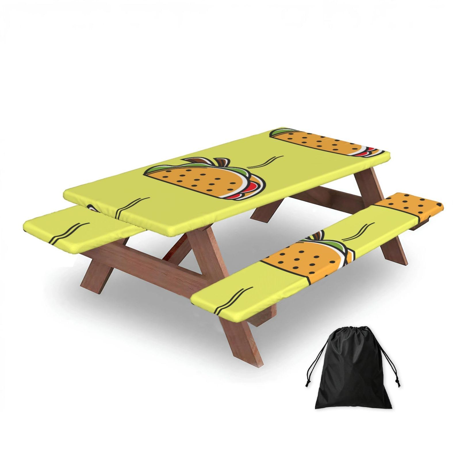 Dopklna As Picture Taco Mexican Food, Picnic Table Cover With Bench Covers -Waterproof Elastic Fitted Tablecloth For Garden Camping Patio 76X152cm