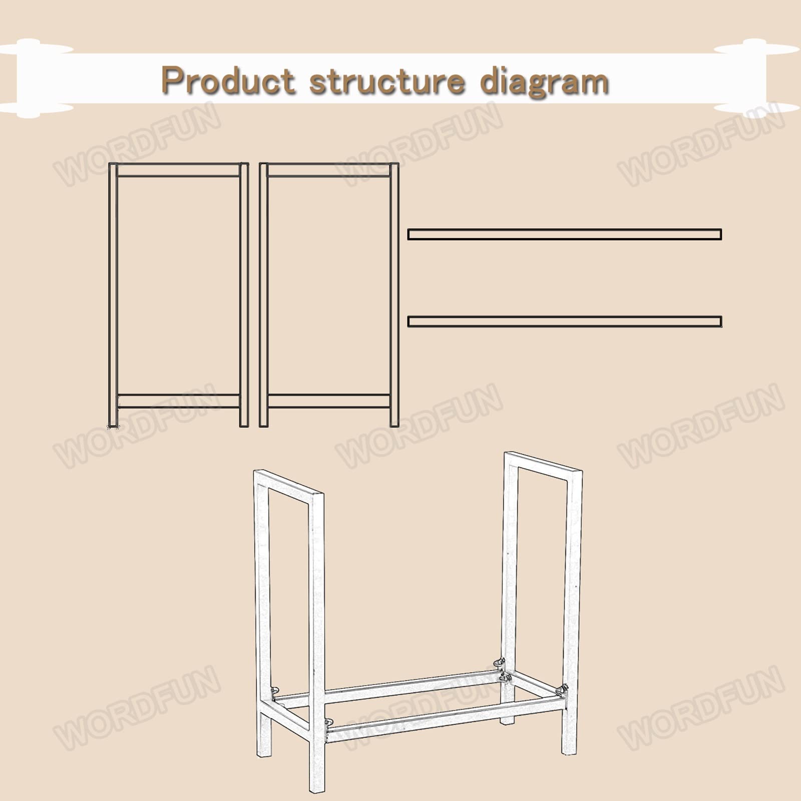 WORDFUN Scaffalatura in Metallo per Legna da Ardere, 61x30x61cm Rack di Legna da Ardere, Porta Legna per Esterno Legnaia da Interno, Scaffale per Legna Verticale, per Cortile Esterno