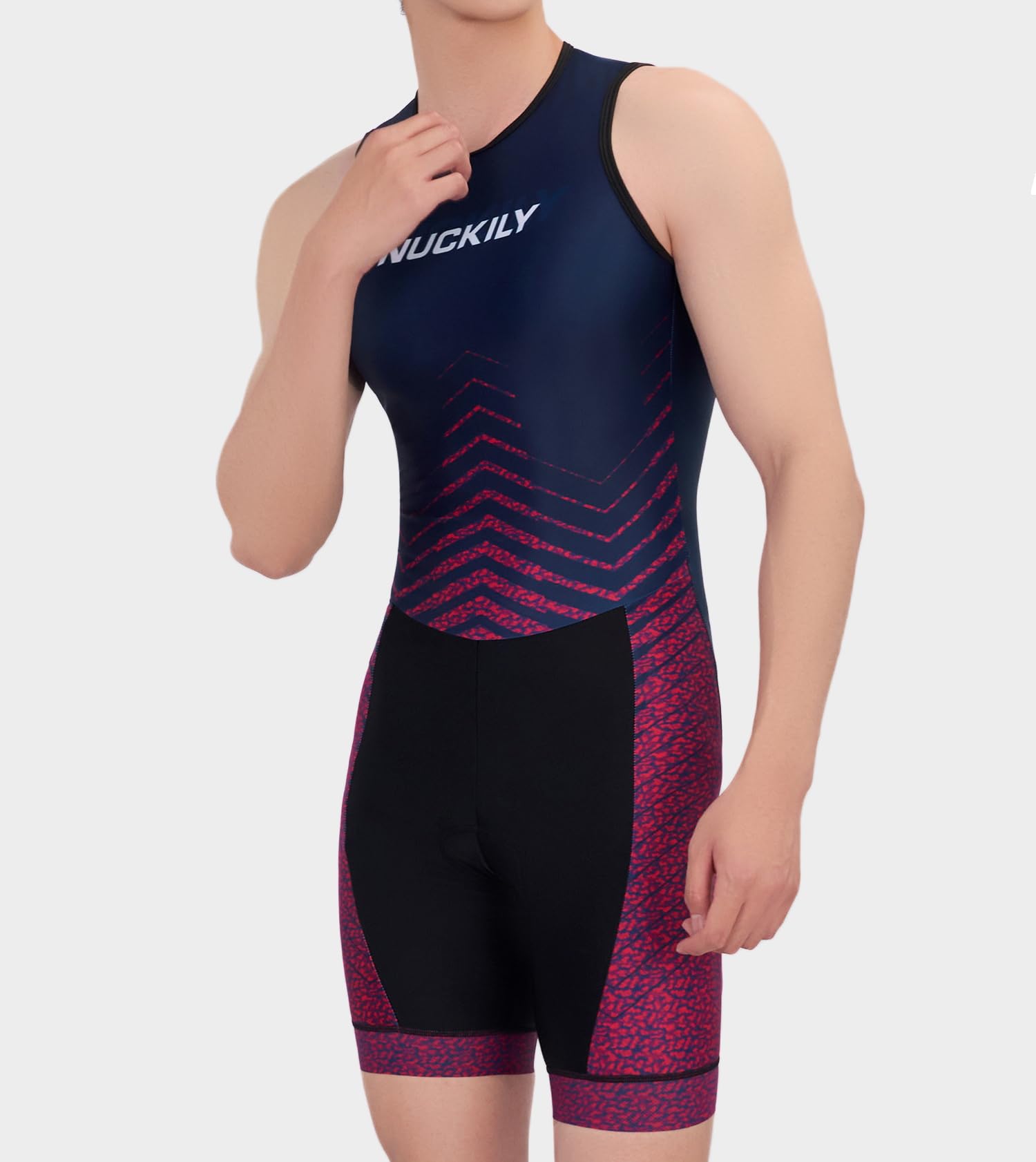 NUCKILY Triathlon Suits Herren Einteiler Ärmellos Racing Trisuits Neoprenanzug mit Taschen zum Laufen, Radfahren, Schwimmen