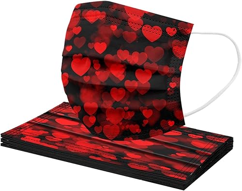 Miniatura 6 de Paquete de 50 mascarillas desechables de San Valentín para adultos, mujeres, día de San Valentín, mujeres, desechables, con corazón rojo, para