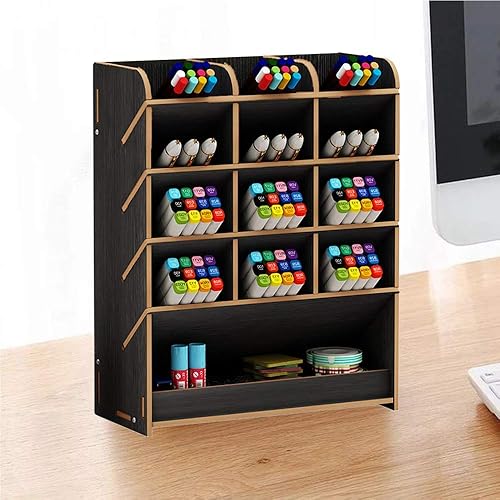 Miniatura 3 de Organizador de escritorio de madera, multifuncional, soporte para bolígrafos, caja de almacenamiento estacionario de escritorio para el hogar, la